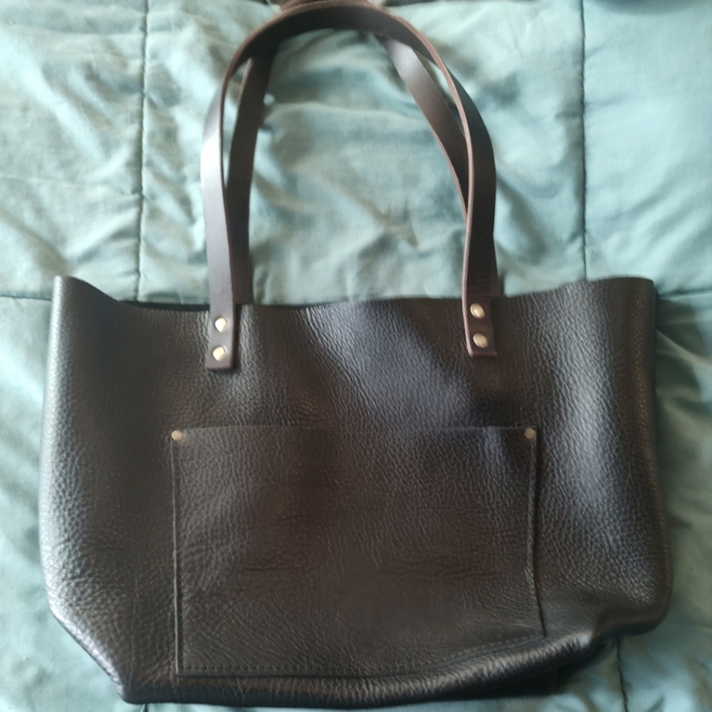 Portland Leather large tote in black textured leather.